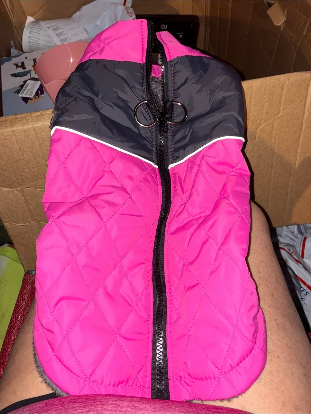 Dog Pink Quilted Jacket with Black Yoke